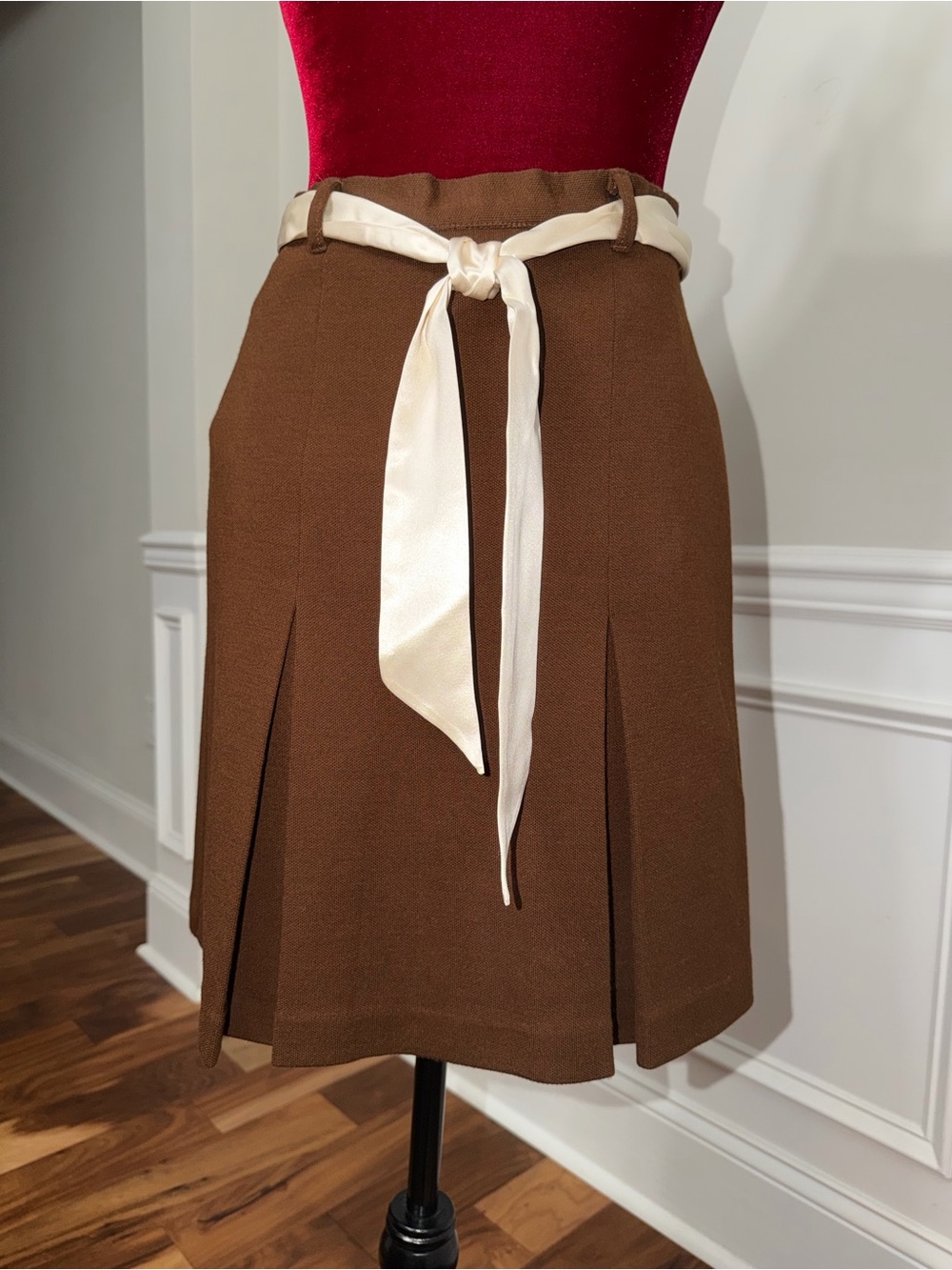 United Colors Of Benetton Brown Midi Skirt with Cream Sash